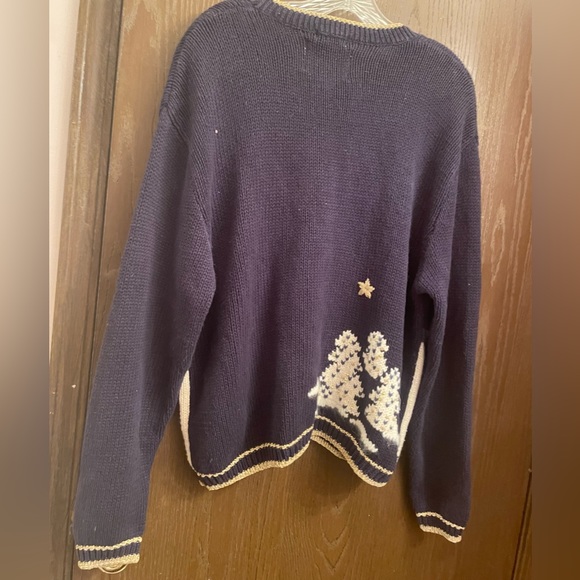 Christopher & Banks Vtg Hand Embroidered Blue Christmas Sweater Cardigan L - Picture 11 of 12